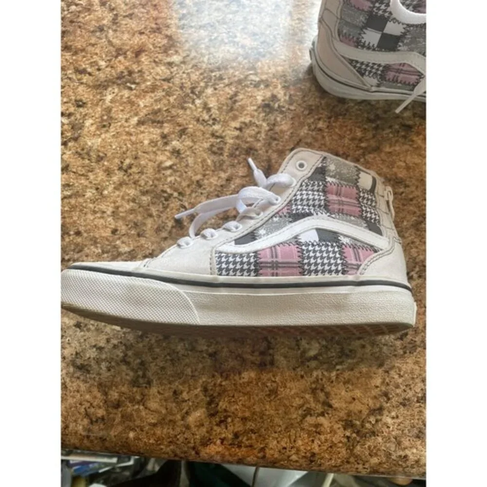 Vans Sk8-Hi Zip Houndstooth White High Top Sneakers‎ Kids Shoes